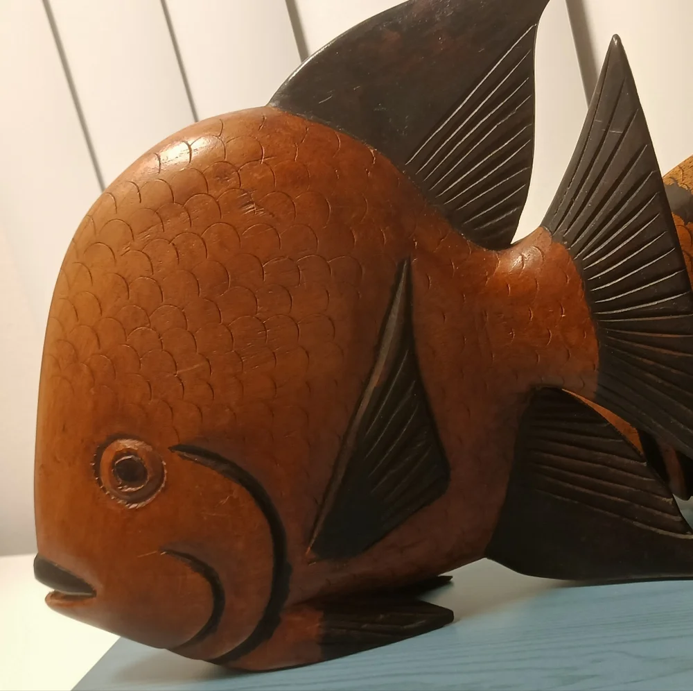Two Beautifuly Handcrafted Solid Wood Fish Decor